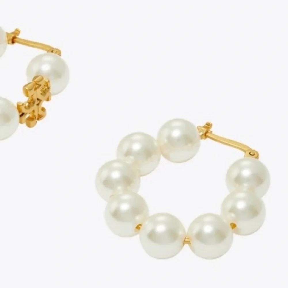 NWT Tory Burch Eleanor Kira Pearl Hoop Earrings - Picture 3 of 10